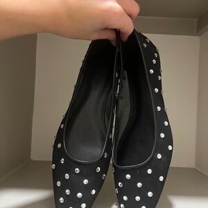 Black Ballet Flats with Rhinestones